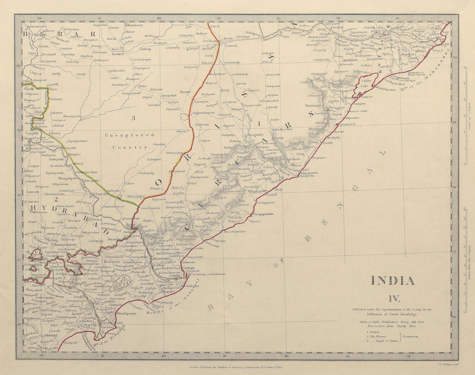 INDIA. Cicars; Mouths of the Godavery. Berar; Hyderabad. Orissa. SDUK 1844 map